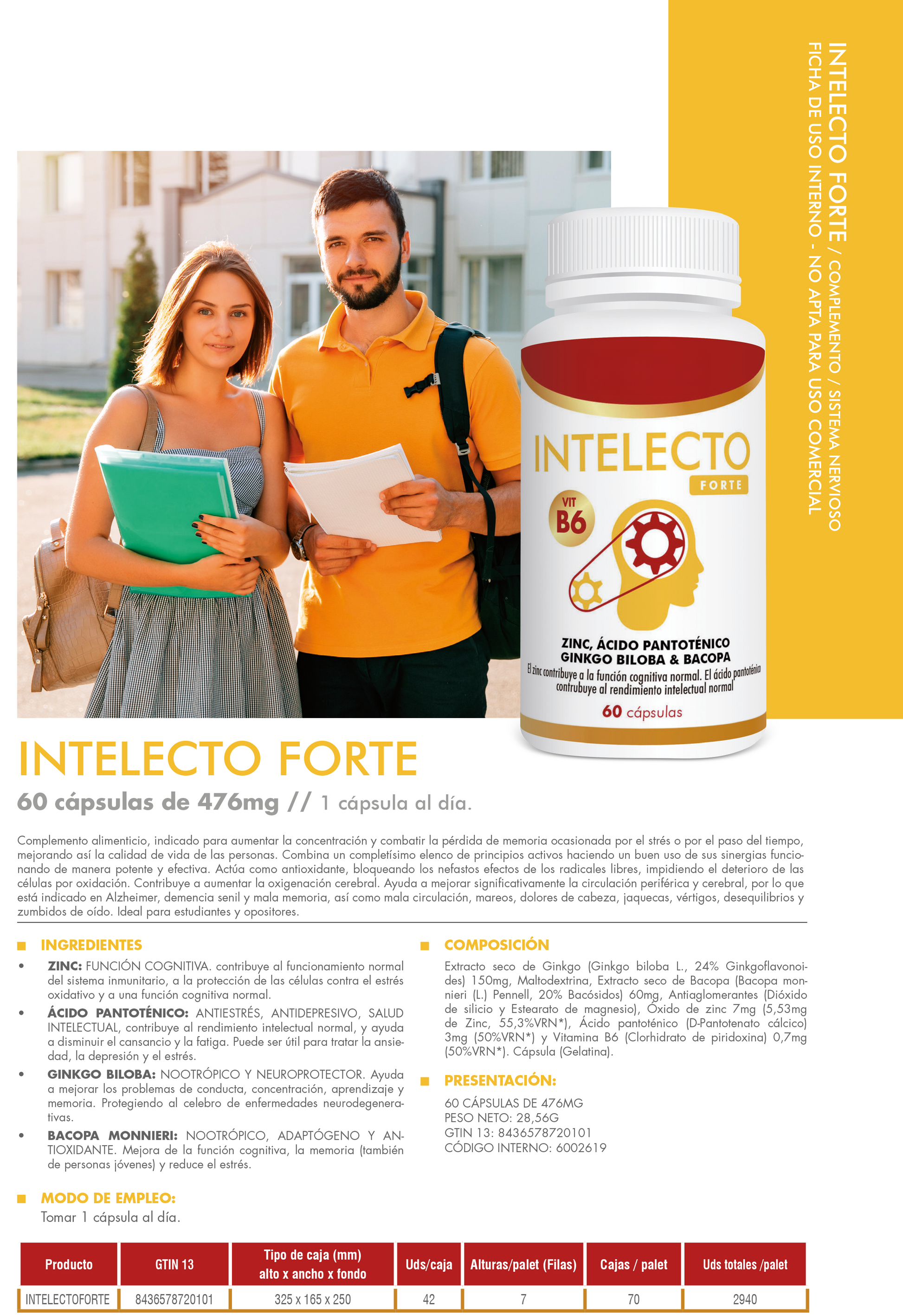 Intelecto Forte 60 Cápsulas – Memoria y Rendimiento Mental